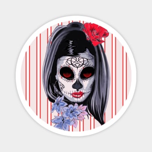 Red White and Black Striped Graphic & makeup mask,floral,flower skull Magnet